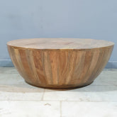 Handmade Carved Indian Furniture Mango Wood Hemisphere Coffee Table Natural